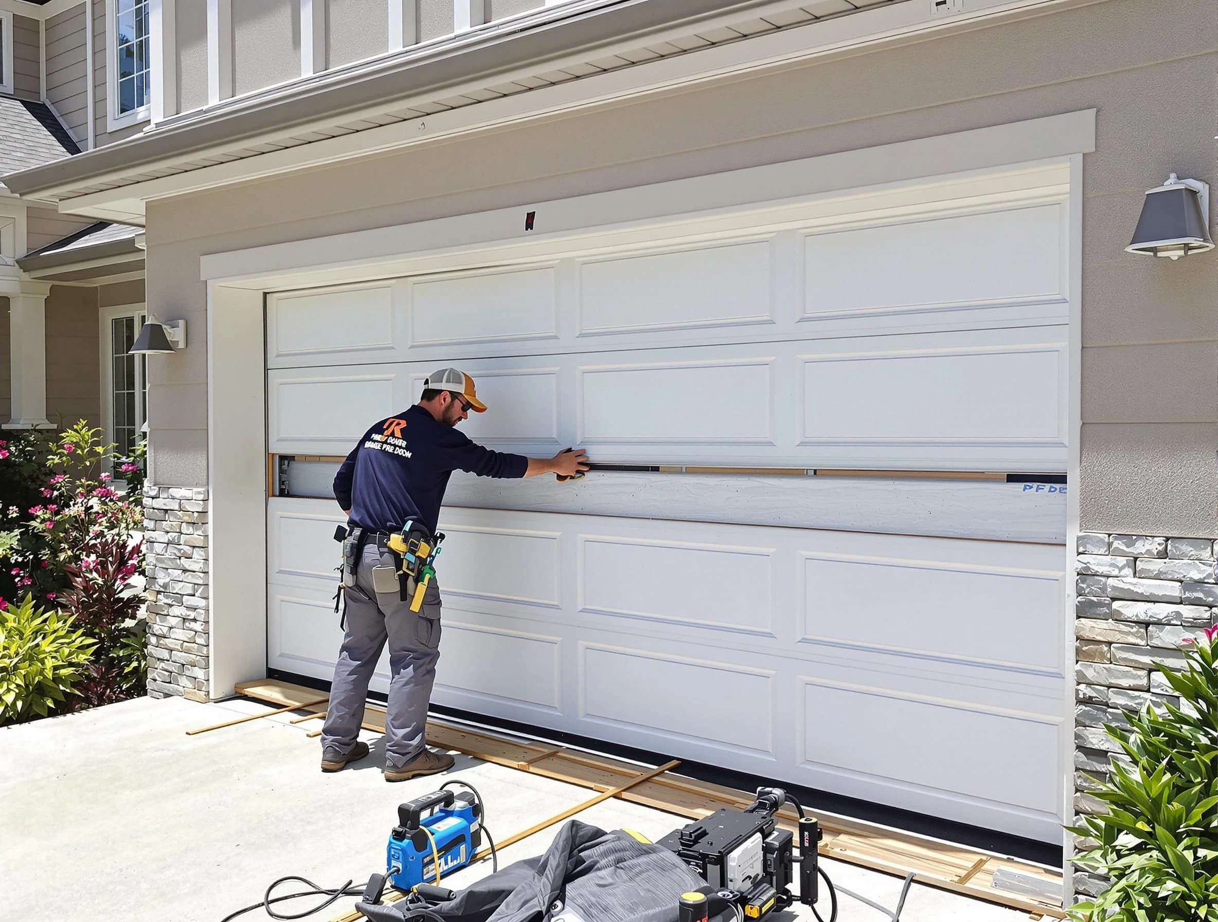 Vinings Garage Door Repair team performing complete garage door replacement at Vinings residence