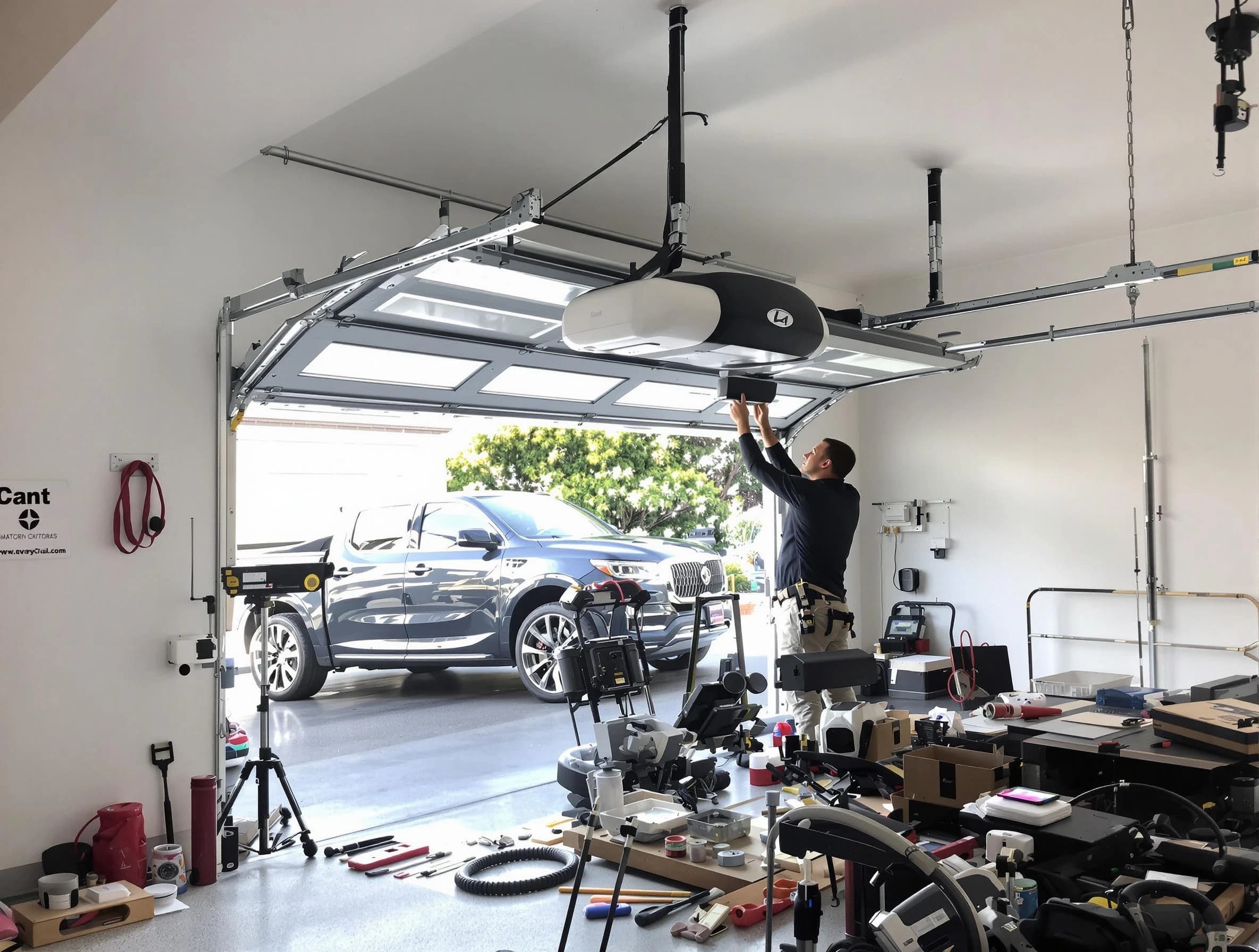 Vinings Garage Door Repair specialist installing smart garage door opener system in Vinings home