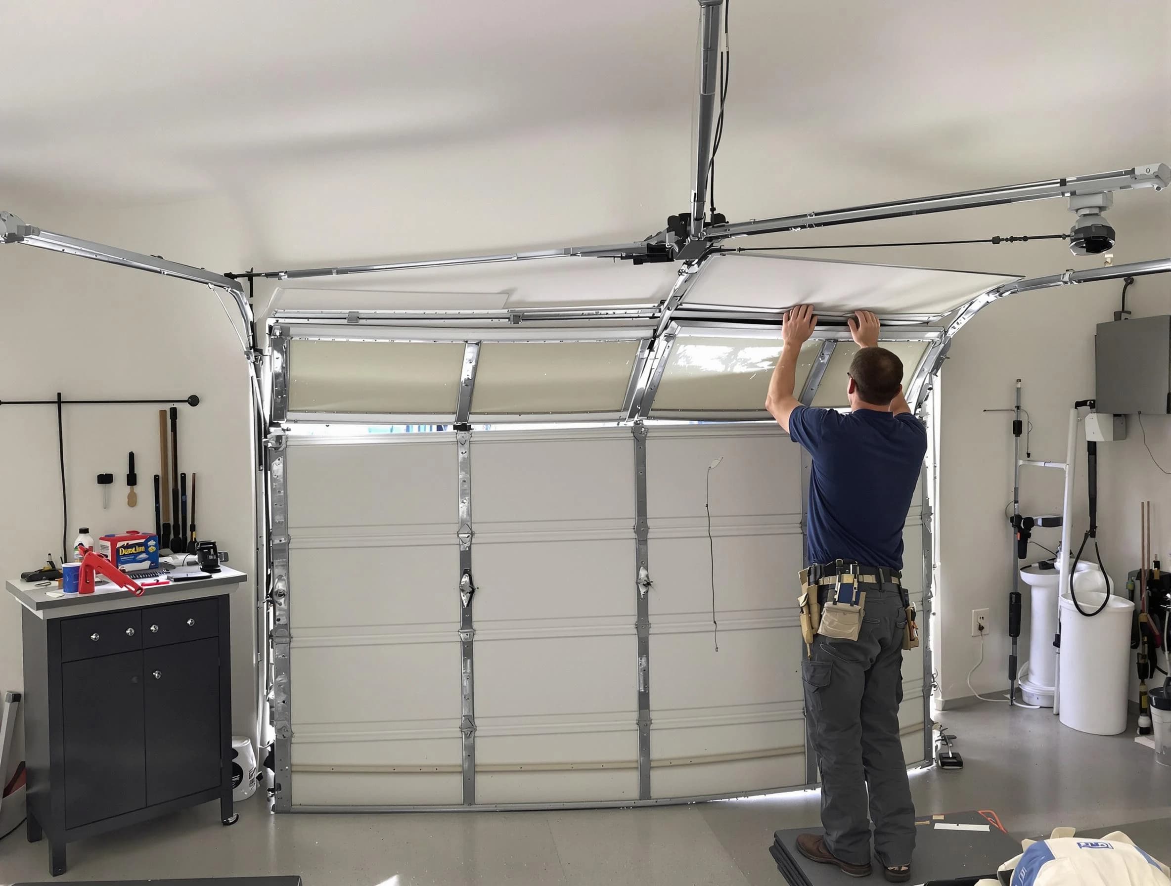 Vinings Garage Door Repair specialist performing precise section replacement on Vinings garage door