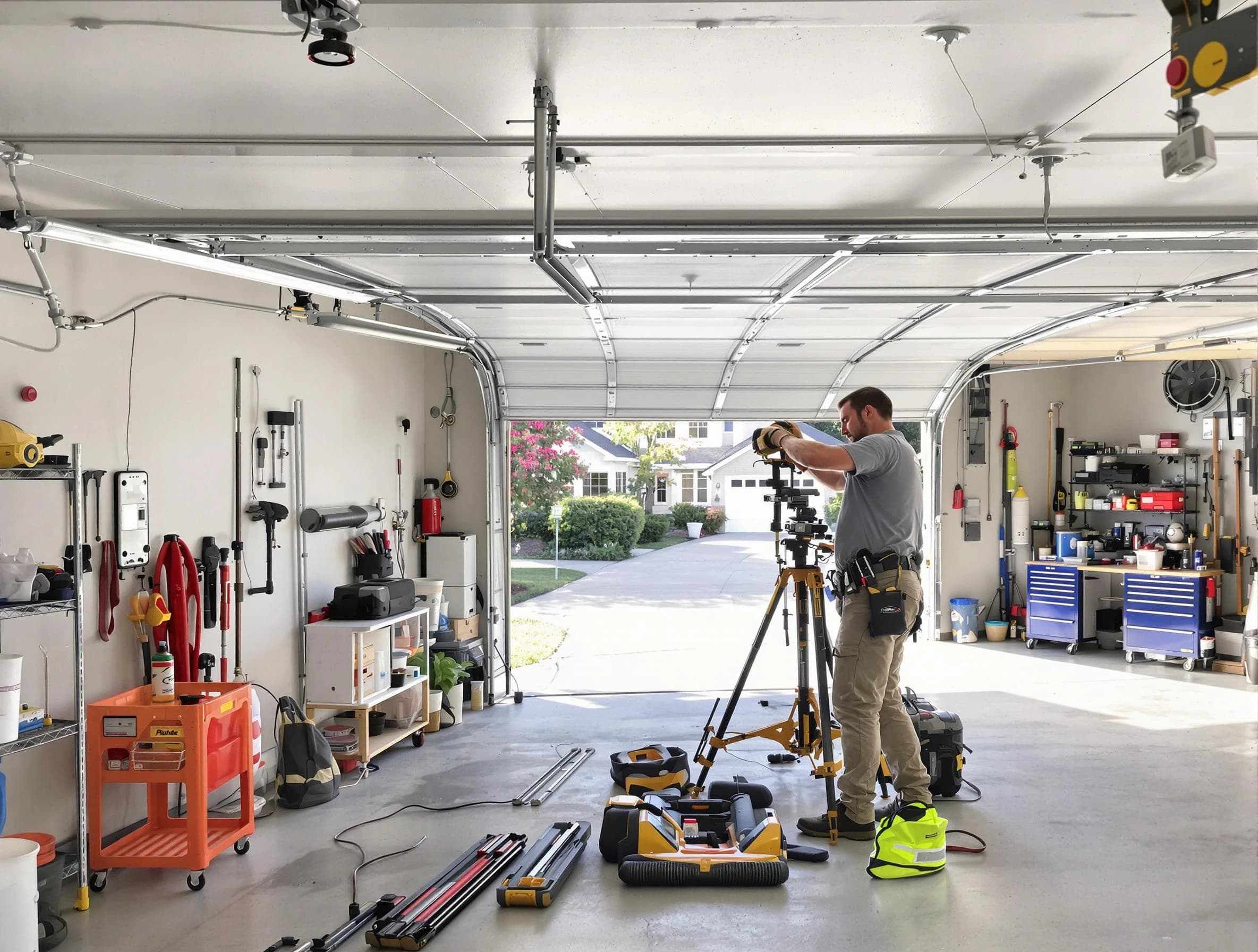 Vinings Garage Door Repair specialist performing laser-guided track alignment in Vinings