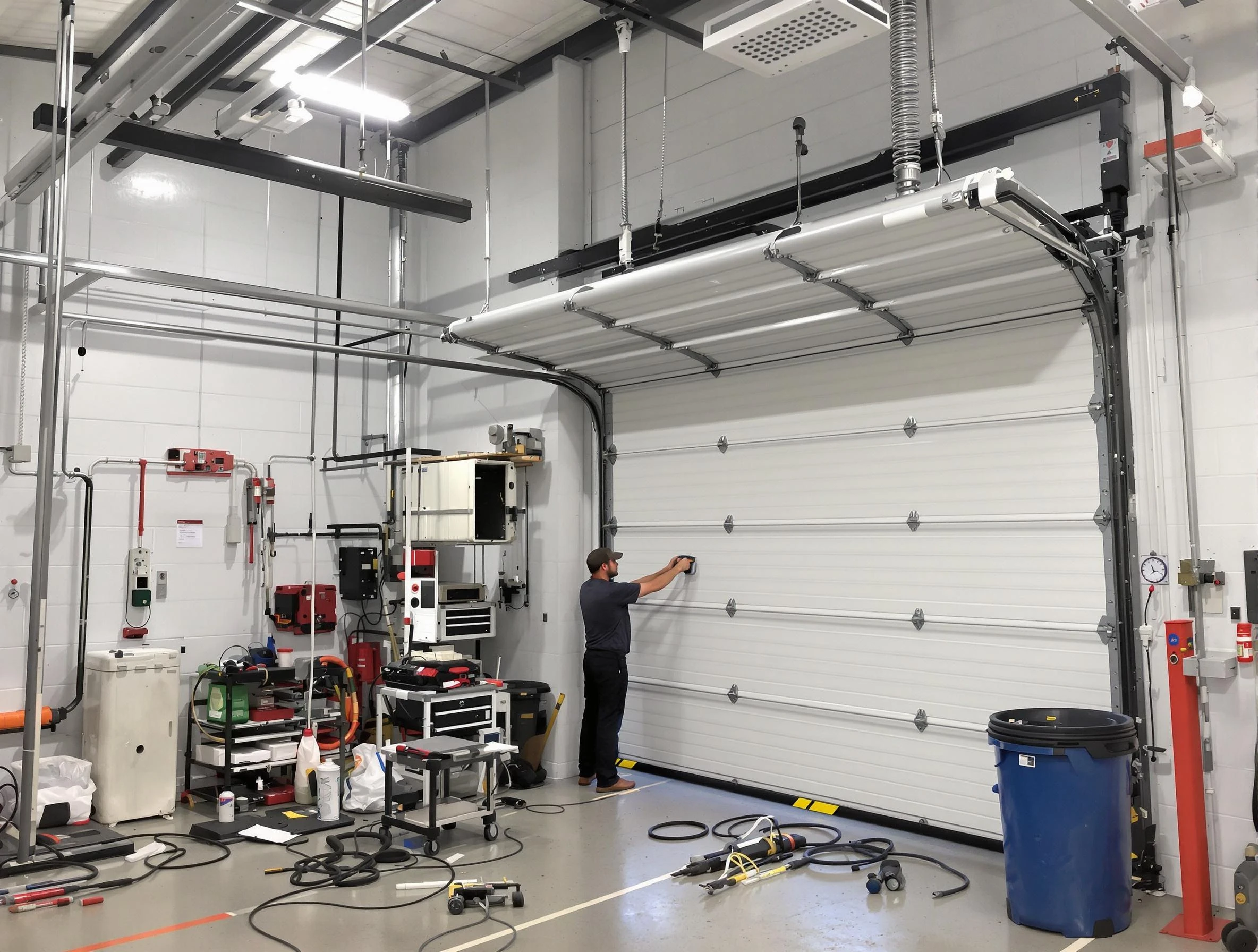Vinings Garage Door Repair certified technician performing commercial door repair at a Vinings business facility