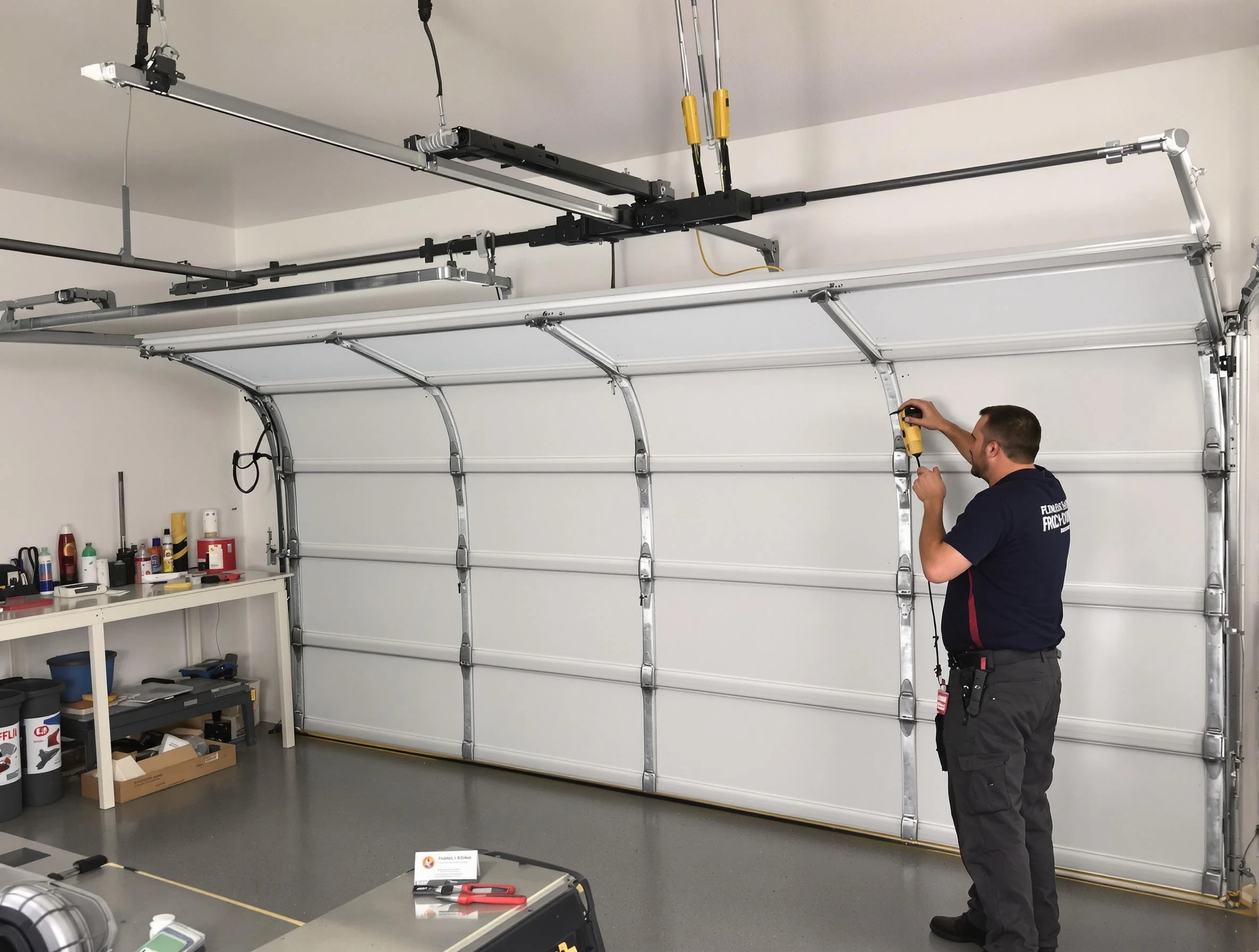 Vinings Garage Door Repair certified technician performing overhead door system repair in Vinings