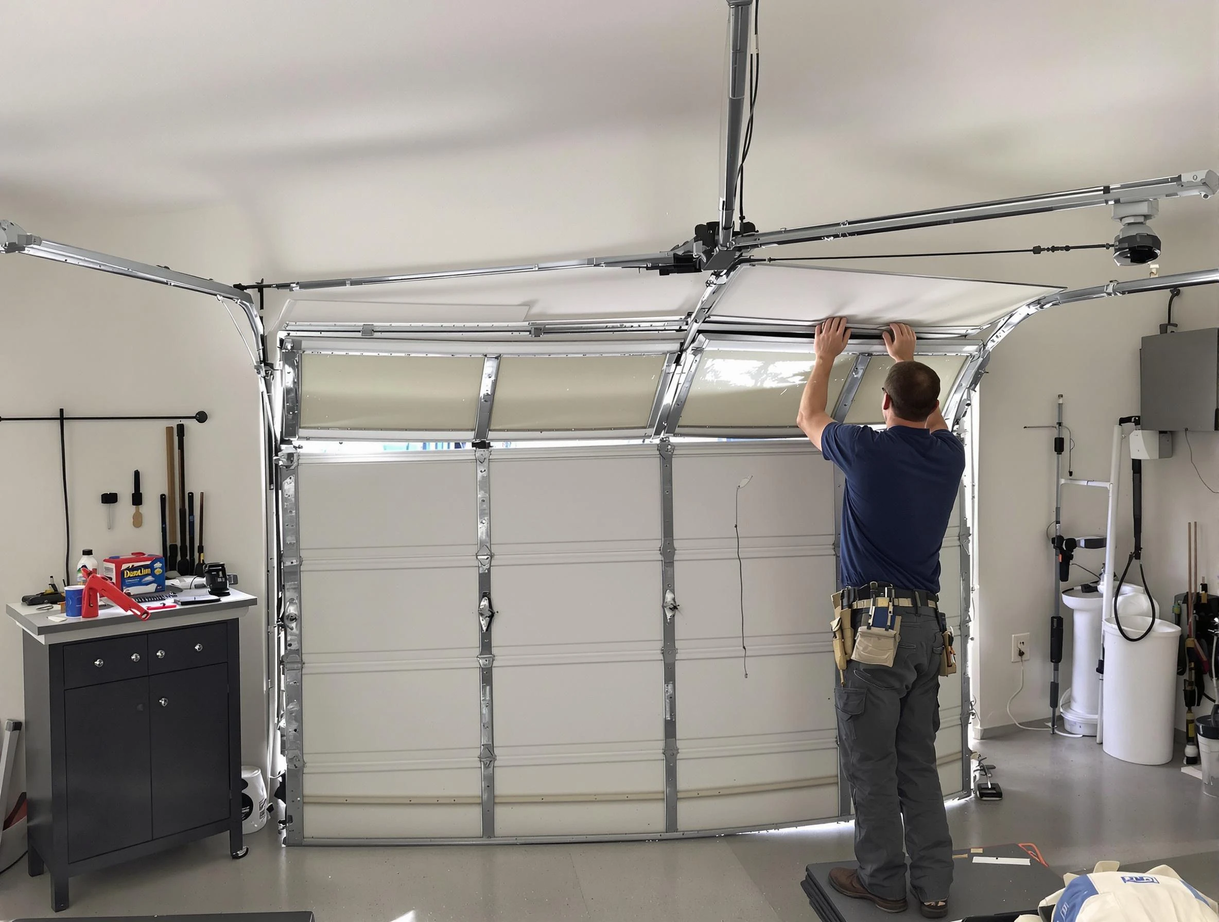 Vinings Garage Door Repair specialist performing precise section replacement on Vinings garage door
